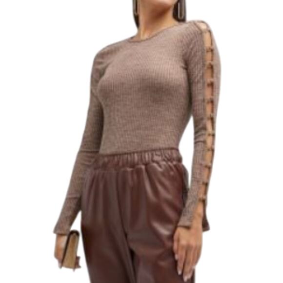 Jonathan Simkhai Brown Tobie Melange Compact Rib Knit Top - Picture 1 of 11